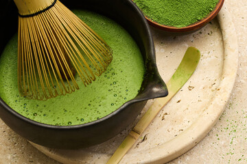 Matcha Tea Preparation. A traditional matcha tea ceremony setup