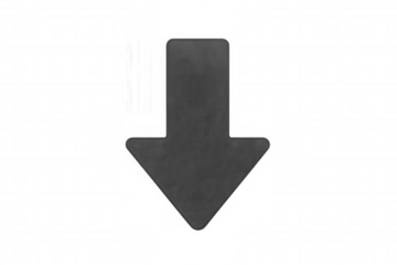 Downward dark gray arrow vector graphic, transparent backdrop, minimalist design element for digital interfaces