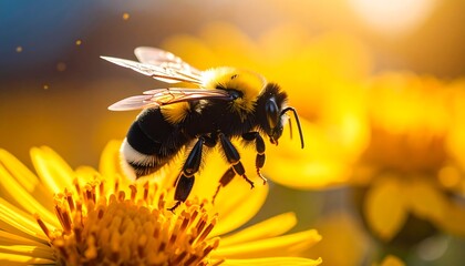 Honeybee on a flower in sunlight