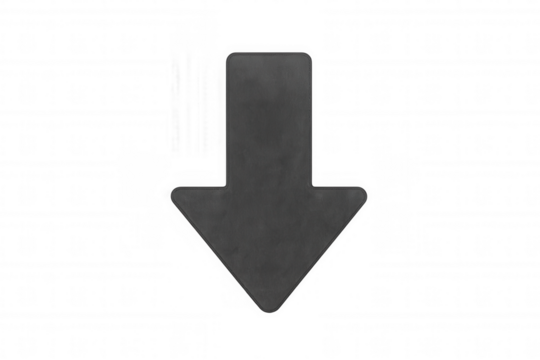 Downward dark gray arrow vector graphic, transparent backdrop, minimalist design element for digital interfaces