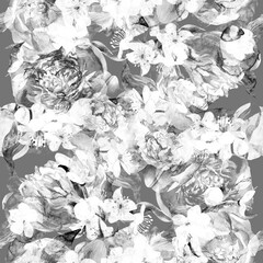 Botanical seamless pattern with abstract flowers and peony sulhouettes for textiles. High quality illustration