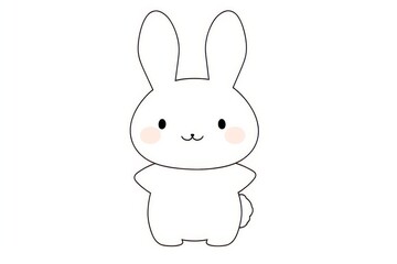 Obraz premium Cute cartoon rabbit coloring page, simple kawaii design with bold black lines, vector illustration, clean lines, no shadows, minimalistic flat colors, adorable character.