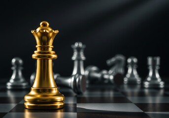 Golden Chess Queen Stands Victorious on a Battle-Scarred Board. Generative Ai
