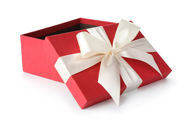 Open gift box with beautiful lid isolated on white