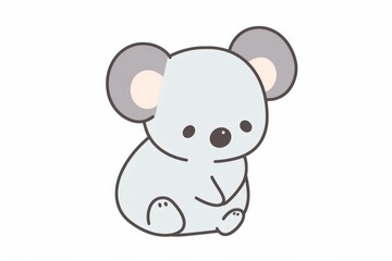 Fototapeta premium Cute, simple kawaii koala line art icon in a minimalistic style on a white background, no color.