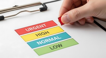 Hand placing red marker on urgent priority list normal