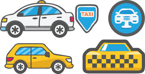 Naklejka premium White and yellow cars with taxi signs vehicle transportation