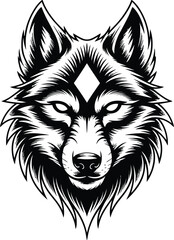 Naklejka premium Black and white wolf head with diamond symbol animal