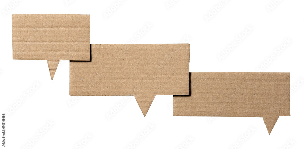 Poster blank cut out cardboard paper speech bubbles with copy space for text on transparent png background 