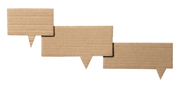 Blank cut out cardboard paper speech bubbles with copy space for text on transparent png background conversation discussion design element