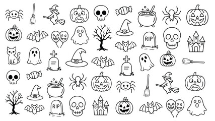 Halloween icon collection set with skull pumpkin ghost bat