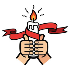 celebration with candle and ribbon around hands