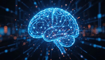 Digital Representation of a Brain With Glowing Neural Connections and Vibrant Data Flow
