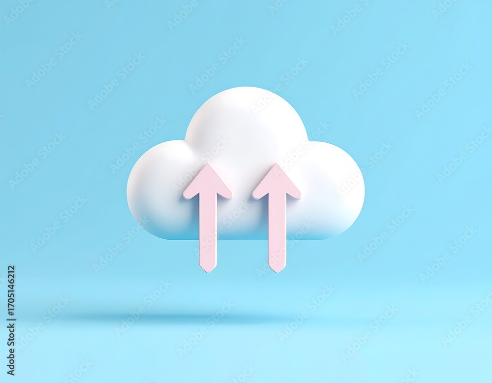 Poster 3d cloud icon with upload arrows for digital data transfer and storage solutions