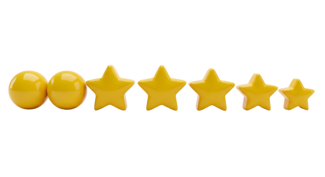 Customer feedback rating displays quality with gold stars and spheres in descending scale