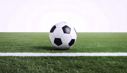Classic Black and White Soccer Ball on a Grassy Pitch