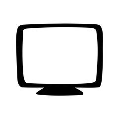 Simple black and white illustration of an old computer screen vector graphic