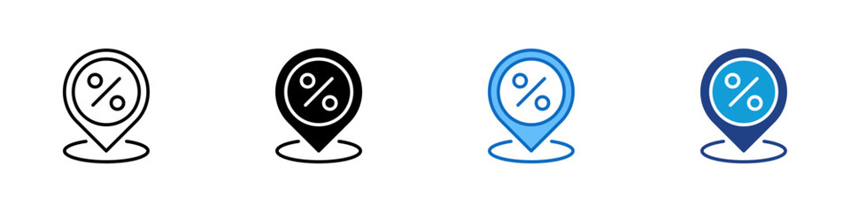 Location Rate Multiple Style Icon Design Vector - Map pin with percentage, symbolizing location-based rate, local discount, or targeted offer
