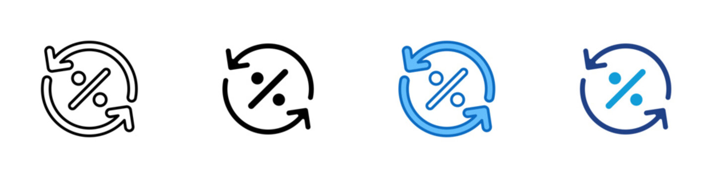 Interest Cycle Multiple Style Icon Design Vector - Circular arrows with percentage symbol, representing recurring interest, refinance, or loan cycle