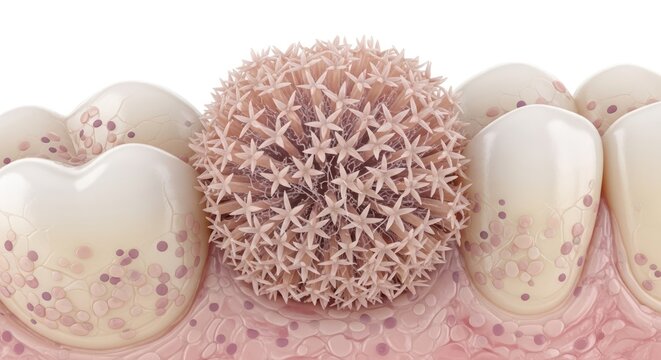 Detailed Illustration of Tooth Surface with Biofilm Formation and Potential Inflammation
