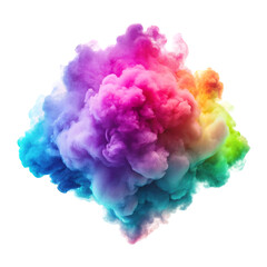 Fototapeta premium Vibrant rainbow colored smoke cloud explosion isolated on black background puff burst