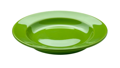 Modern glossy green dinner plate isolated on transparent background