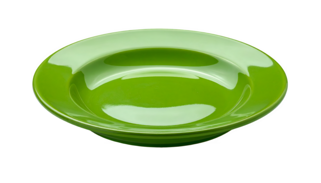 Modern glossy green dinner plate isolated on transparent background