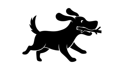 Happy dog running with stick with transparent background