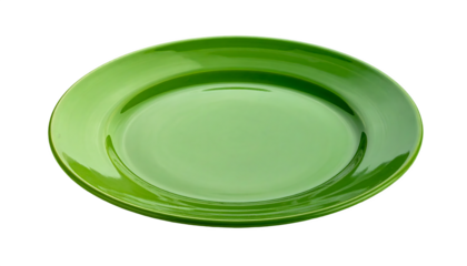 Modern glossy green dinner plate isolated on transparent background