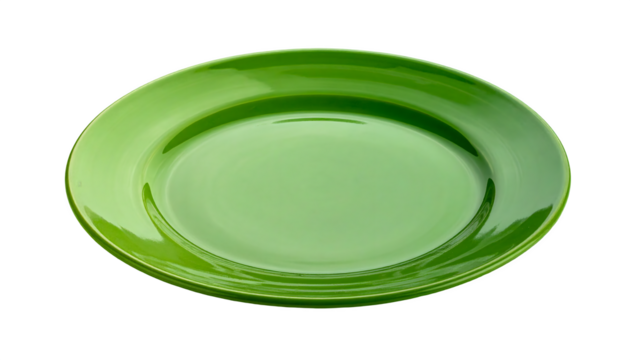 Modern glossy green dinner plate isolated on transparent background