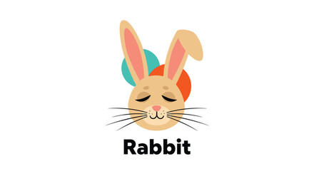 Fototapeta premium Cute cartoon rabbit with closed eyes and balloons behind its head.