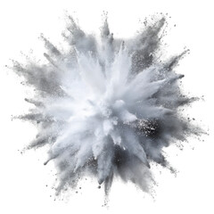 White powder explosion frozen in mid air against black background dust burst