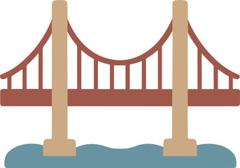 Minimalist Flat Design Golden Gate Suspension Bridge Icon Landmark Illustration