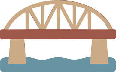 Simple Flat Style Bridge Over River Structure Illustration
