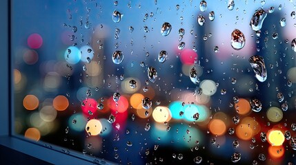 Obraz premium City lights through rain covered window