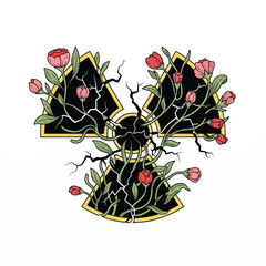 Broken Heart with blooming roses and cracks in the structure