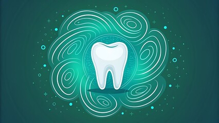 A healthy white tooth with a swirling green background promoting dental health and good oral hygiene for a bright and confident smile