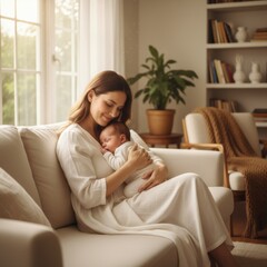 A mother s gentle embrace soothes her sleeping newborn