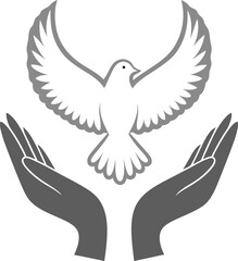 Obraz premium Symbolic dove in flight above open hands graceful peace emblematic design dove peace logo