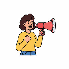 Animated Woman Using Megaphone for Announcement