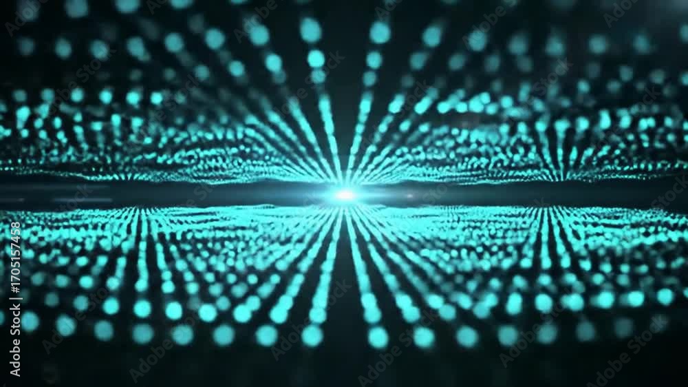 Poster abstract motion graphics background with teal dots on dark surface