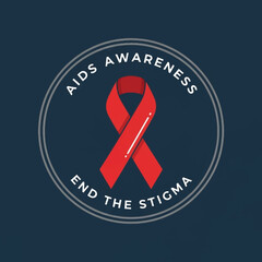 AIDS awareness red ribbon with end the stigma message