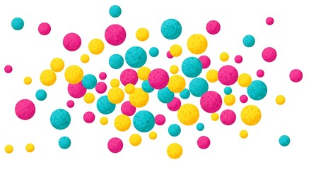 A vector illustration of colorful bubbles mixed with styrofoam like texture, glossy and reflective, centered on a clean white background

