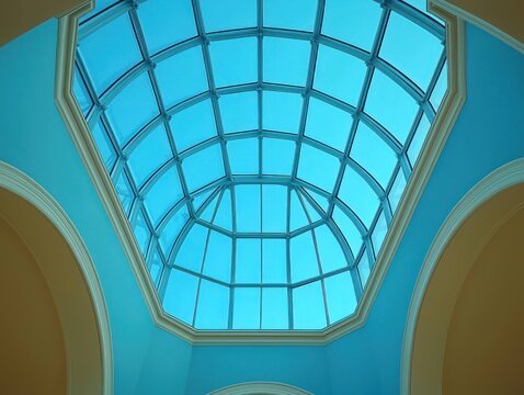 Octagonal dome with glass panes, blue light - Powered by Adobe