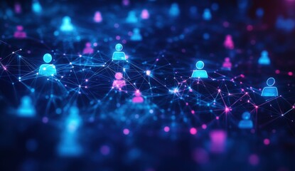 Abstract Network of People Connecting with Lines and Nodes in Digital Space