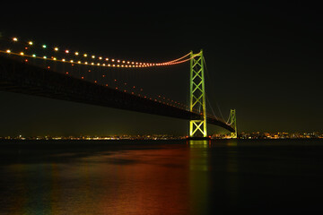 明石海峡大橋　夜景　ライトアップ　兵庫県神戸市