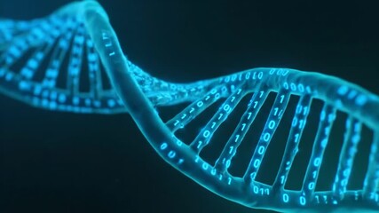 Digital DNA Binary Code on a Glowing Helix Structure - Powered by Adobe
