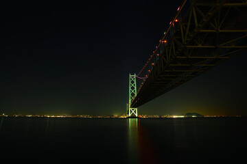 明石海峡大橋　夜景　ライトアップ　兵庫県神戸市