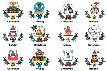 set of illustrations in the concept of Christmas and holidays in a line style