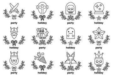 Obraz premium set of illustrations in the concept of Halloween and holidays in a line style